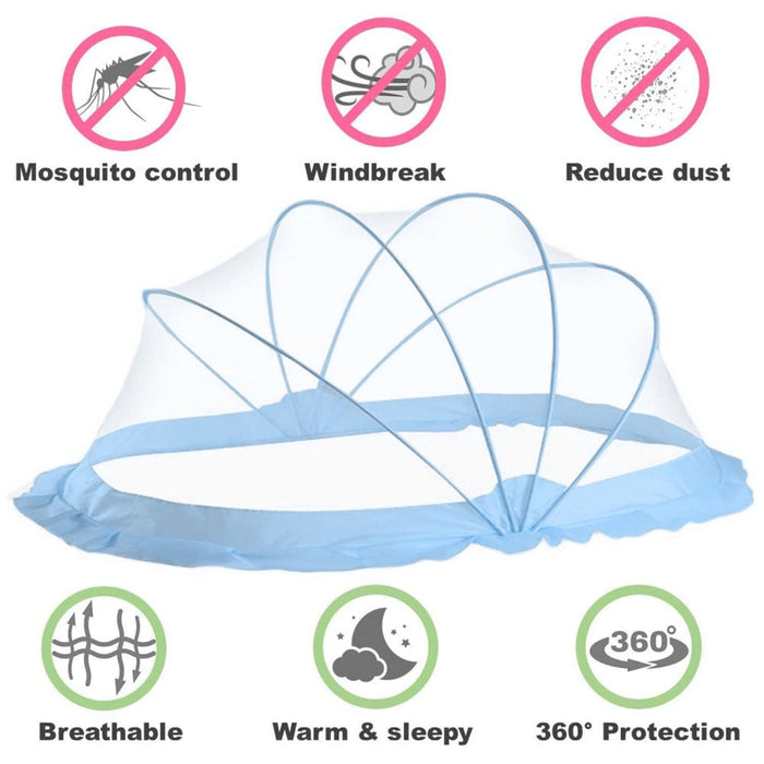 TiniTot Baby Mosquito Net | Foldable 360° Protection | No Zip No Hook | 0-24 Months | Blue