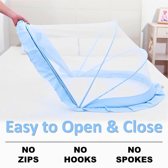 TiniTot Baby Mosquito Net | Foldable 360° Protection | No Zip No Hook | 0-24 Months | Blue