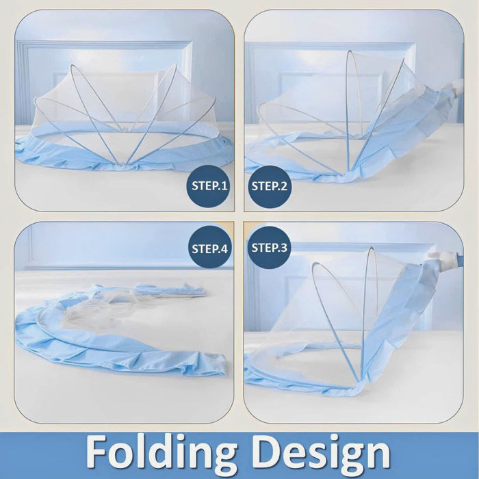 TiniTot Baby Mosquito Net | Foldable 360° Protection | No Zip No Hook | 0-24 Months | Blue