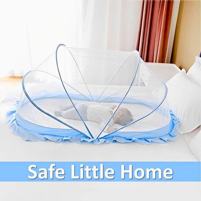 TiniTot Baby Mosquito Net | Foldable 360° Protection | No Zip No Hook | 0-24 Months | Blue