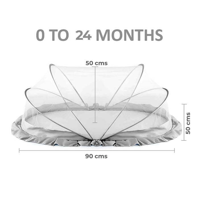 TiniTot Baby Mosquito Net | Foldable 360° Protection | No Zip No Hook | 0-24 Months | Grey