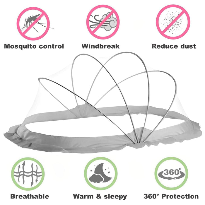 TiniTot Baby Mosquito Net | Foldable 360° Protection | No Zip No Hook | 0-24 Months | Grey