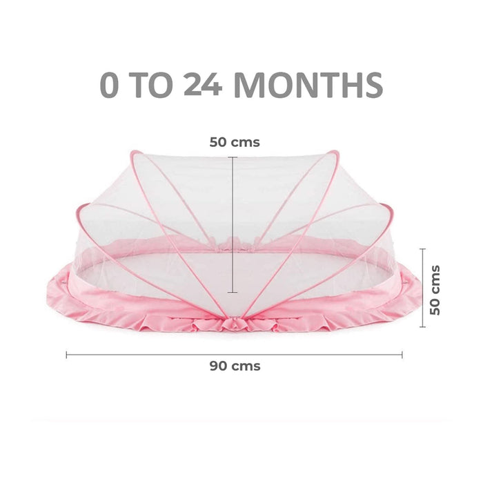 TiniTot Baby Mosquito Net | Foldable 360° Protection | No Zip No Hook | 0-24 Months | Pink