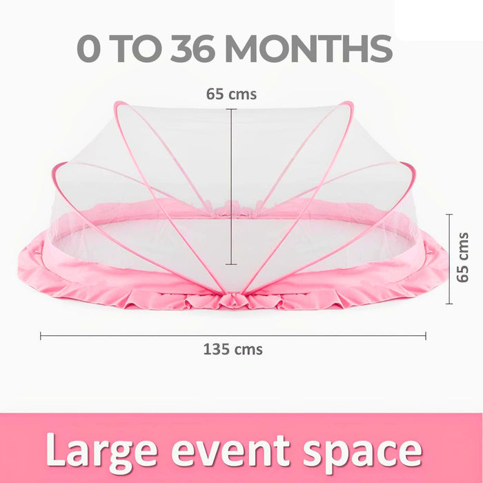 TiniTot Baby Mosquito Net | Foldable 360° Protection | No Zip No Hook | 0-24 Months | Pink