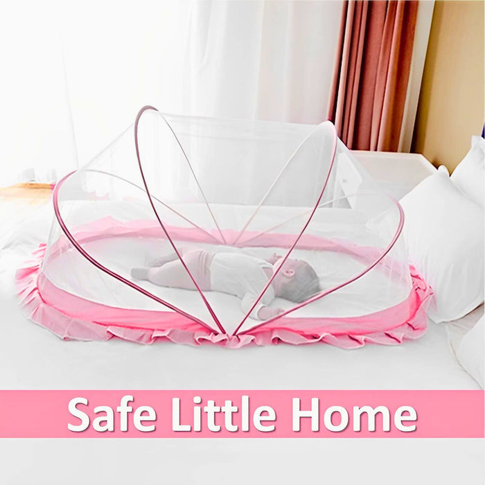 TiniTot Baby Mosquito Net | Foldable 360° Protection | No Zip No Hook | 0-24 Months | Pink