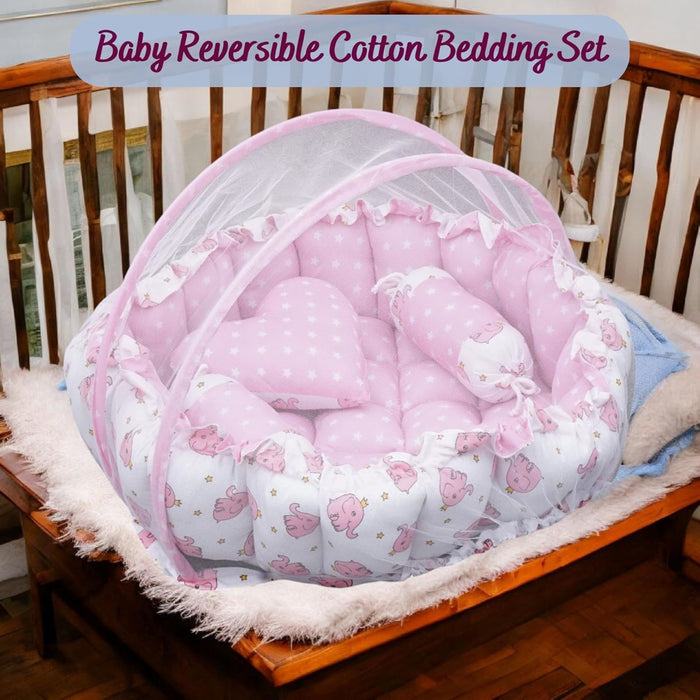 Tinitot Baby Reversible Cotton Bedding Set with Mosquito Net | 0-12 Months