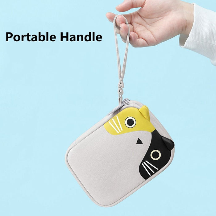 Animal-shaped travel cable organizer pouch with portable handle strap