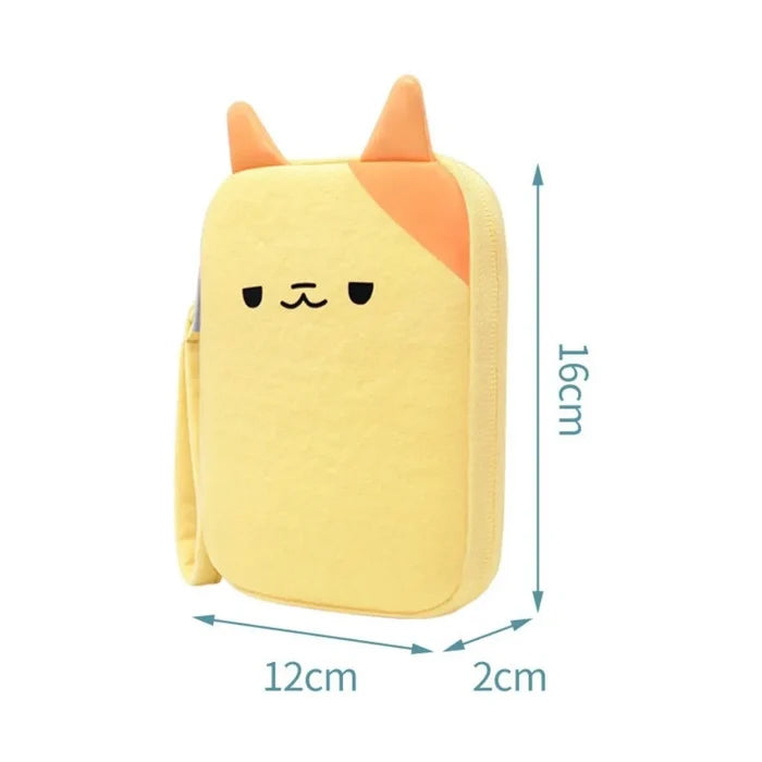 Yellow cat-shaped travel cable organizer pouch with zipper and small hanging loop