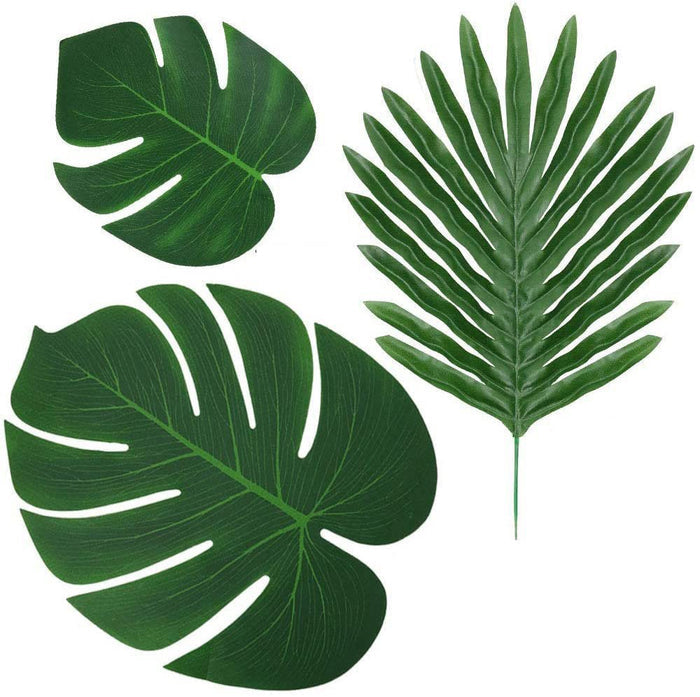 Green tropical leaves stickers cutouts, set of assorted leaf shapes
