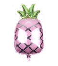 Pink mylar pineapple balloon with green foil leaves and black lattice pattern