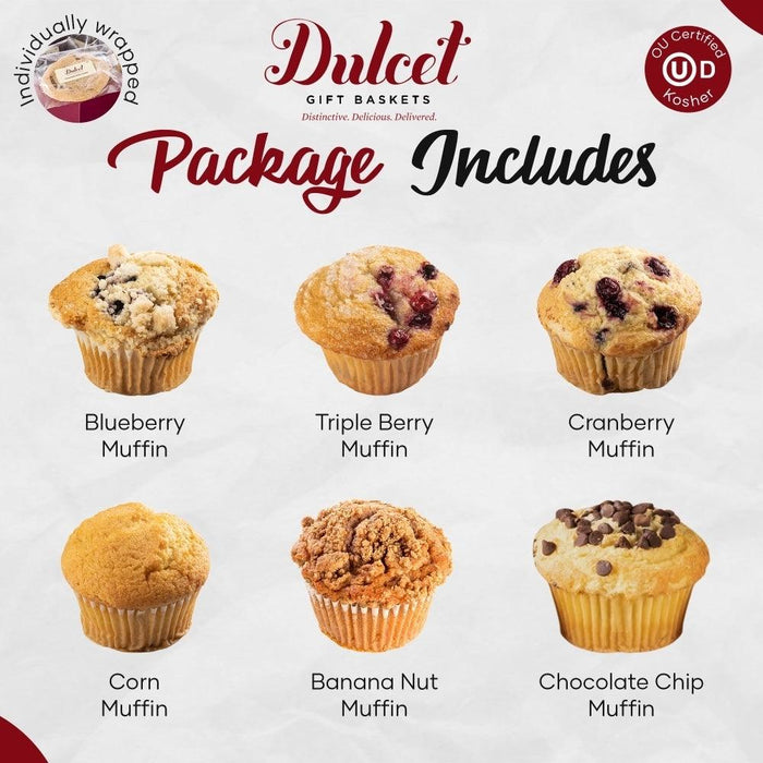 Muffin assortment gift package showing six muffins in a grid