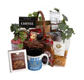 Gift basket with wicker handle, Best Dad mug, coffee, peanuts, hot cajun mix