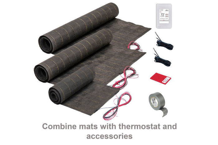 Non-embedding electric floor heating kit with WarmStep mat for floating, nail and glue down and nail assist for engineered and solid wood and vinyl floors