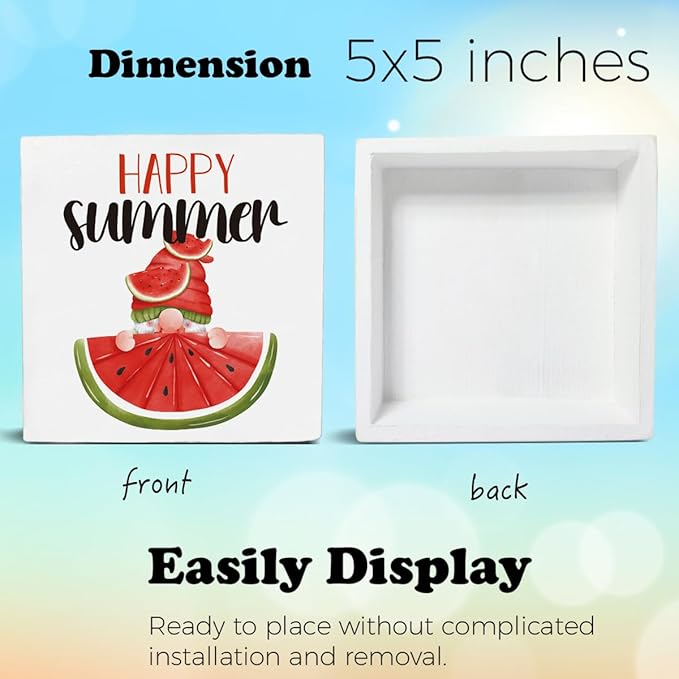 5x5 Happy Summer sign showing front panel with watermelon gnome and blank back