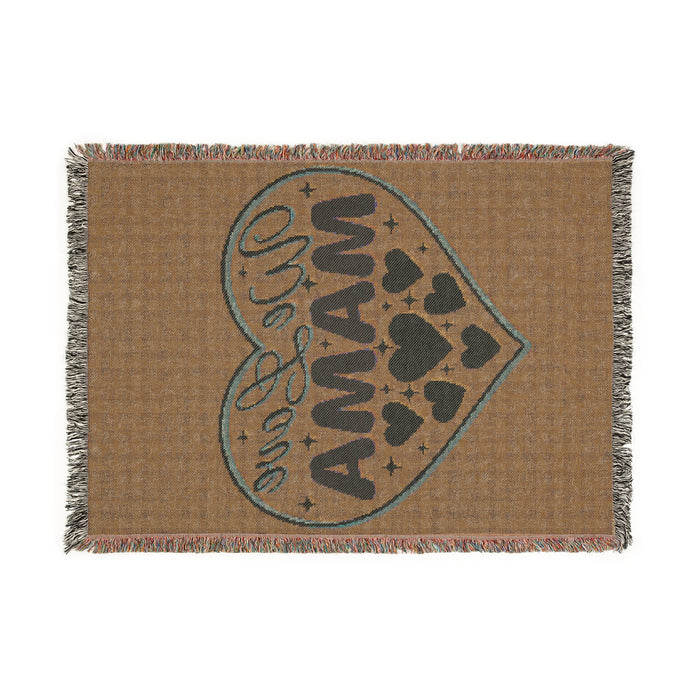 We Love Mama Woven Cotton Blanket – Retro Boho Heart Design | 100% Cotton with Fringed Edges | 3 Sizes | Mother’s Day Gift for Mama