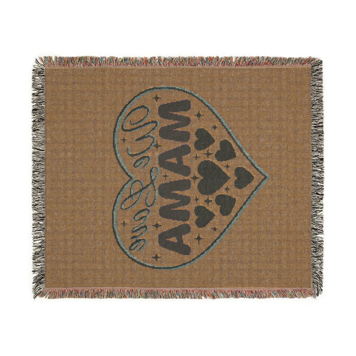 We Love Mama Woven Cotton Blanket – Retro Boho Heart Design | 100% Cotton with Fringed Edges | 3 Sizes | Mother’s Day Gift for Mama