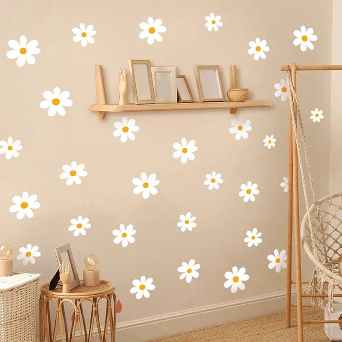 White Daisy Wall Stickers – 34-Piece Small Scatter or 14-Piece Large Statement Set | 60×30cm Sheet | Peel & Stick | Bedroom, Nursery & Garden Decor