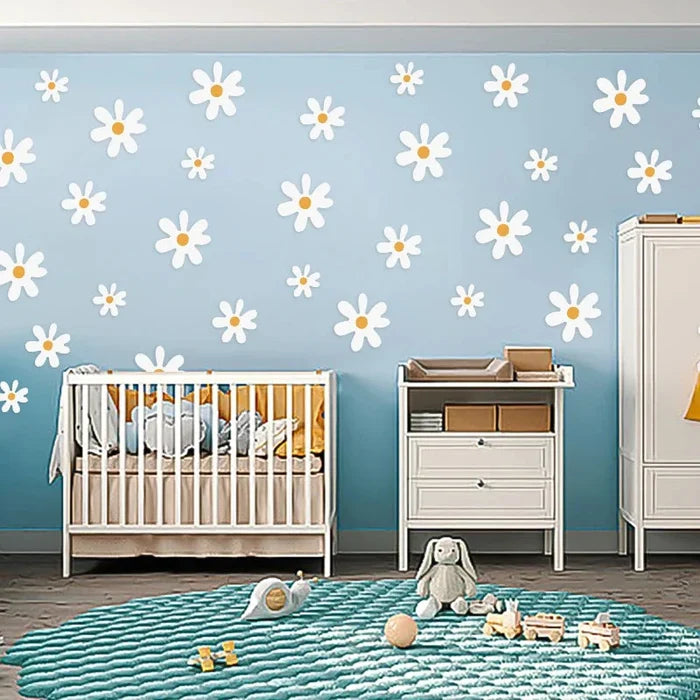 White Daisy Wall Stickers – 34-Piece Small Scatter or 14-Piece Large Statement Set | 60×30cm Sheet | Peel & Stick | Bedroom, Nursery & Garden Decor