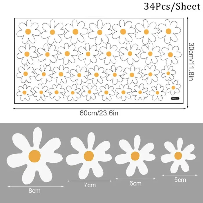 White Daisy Wall Stickers – 34-Piece Small Scatter or 14-Piece Large Statement Set | 60×30cm Sheet | Peel & Stick | Bedroom, Nursery & Garden Decor