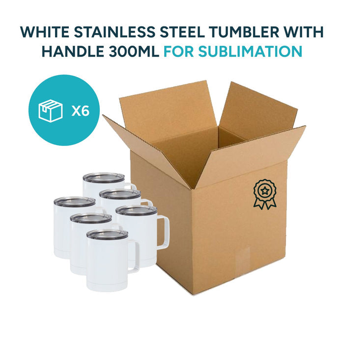 White stainless steel tumbler with handle 400 ml for sublimation