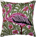 Flamingo floral embroidered pillow cover, multicolor stitched design on cream base