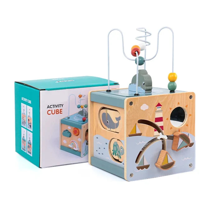 Wooden Activity Cube – 5-in-1 Montessori Learning Toy