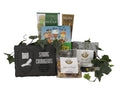 Metal gift tin with Dad and strong courageous fabric patches, plus assorted snack bags